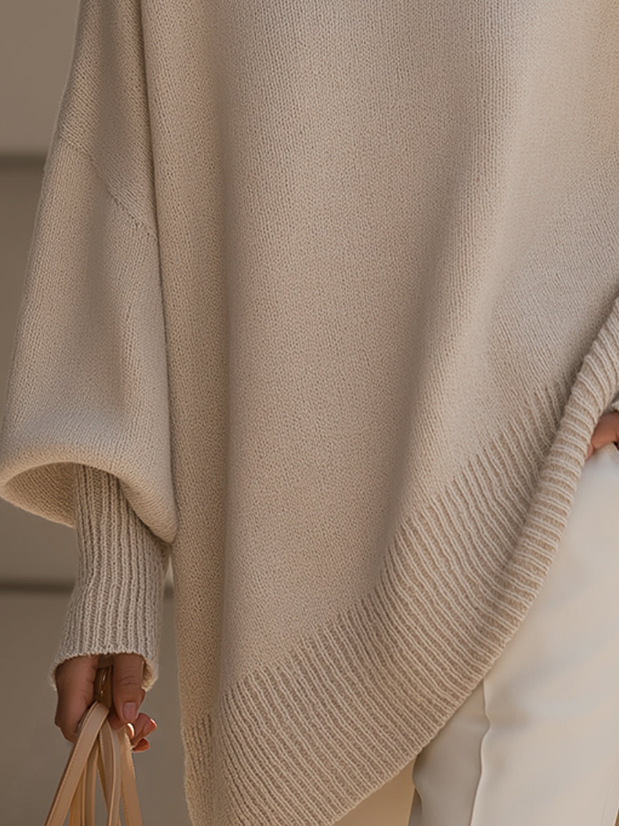 Jennifer | Oversized Tröja med Drapering och Vid Hals