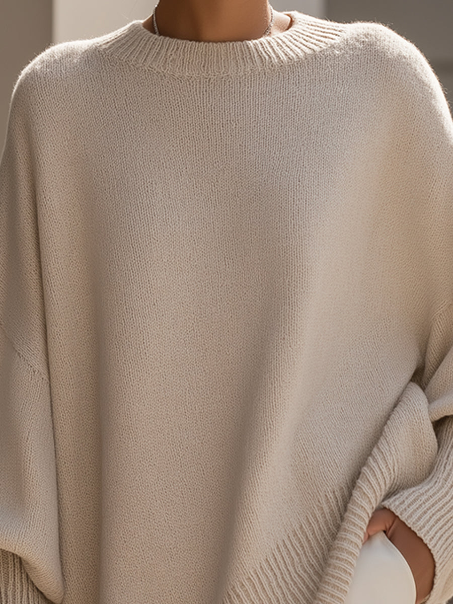 Jennifer | Oversized Tröja med Drapering och Vid Hals
