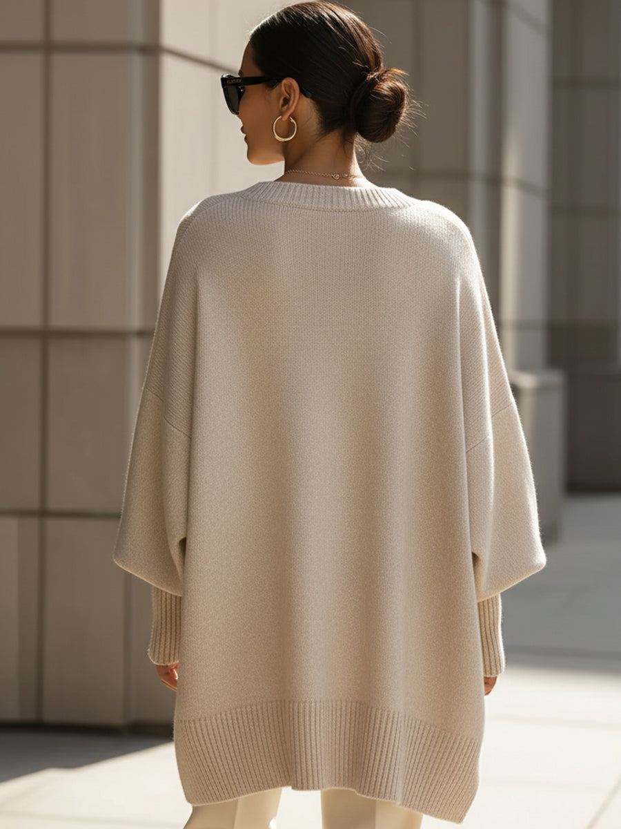 Jennifer | Oversized Tröja med Drapering och Vid Hals