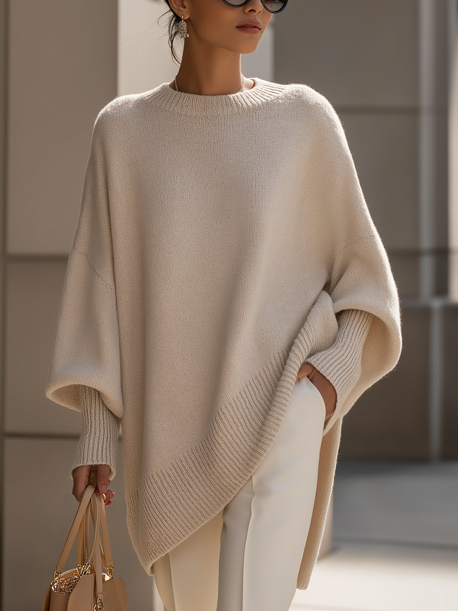Jennifer | Oversized Tröja med Drapering och Vid Hals