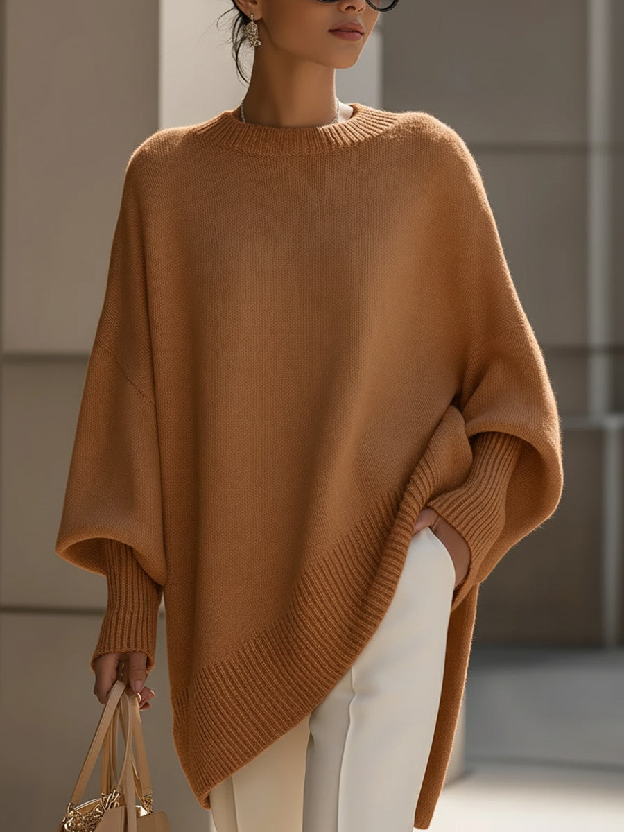 Jennifer | Oversized Tröja med Drapering och Vid Hals