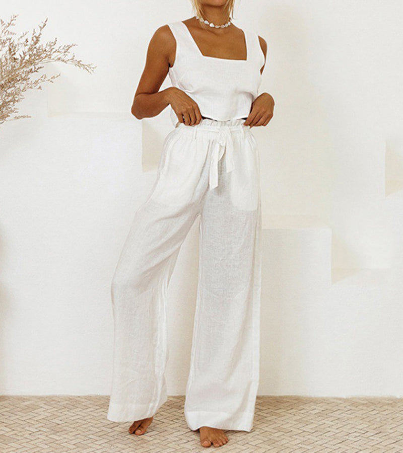 Milena - Minimalistisk Top och Vida Byxor Set