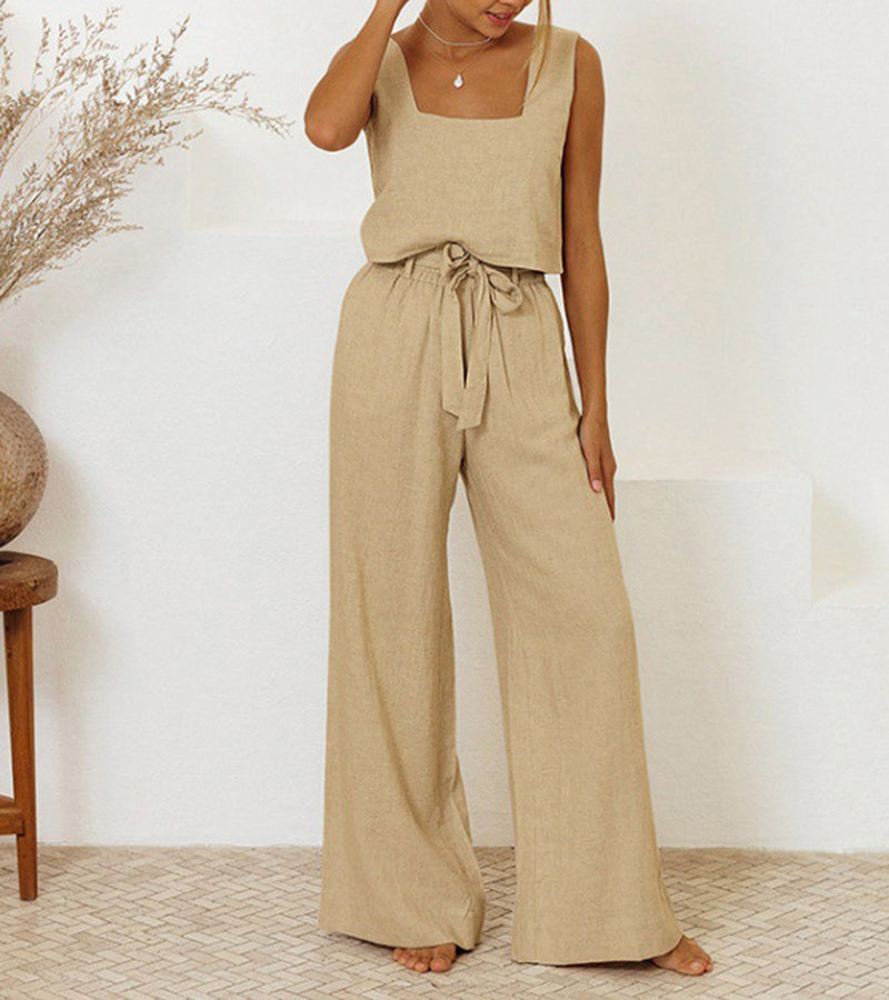 Milena - Minimalistisk Top och Vida Byxor Set
