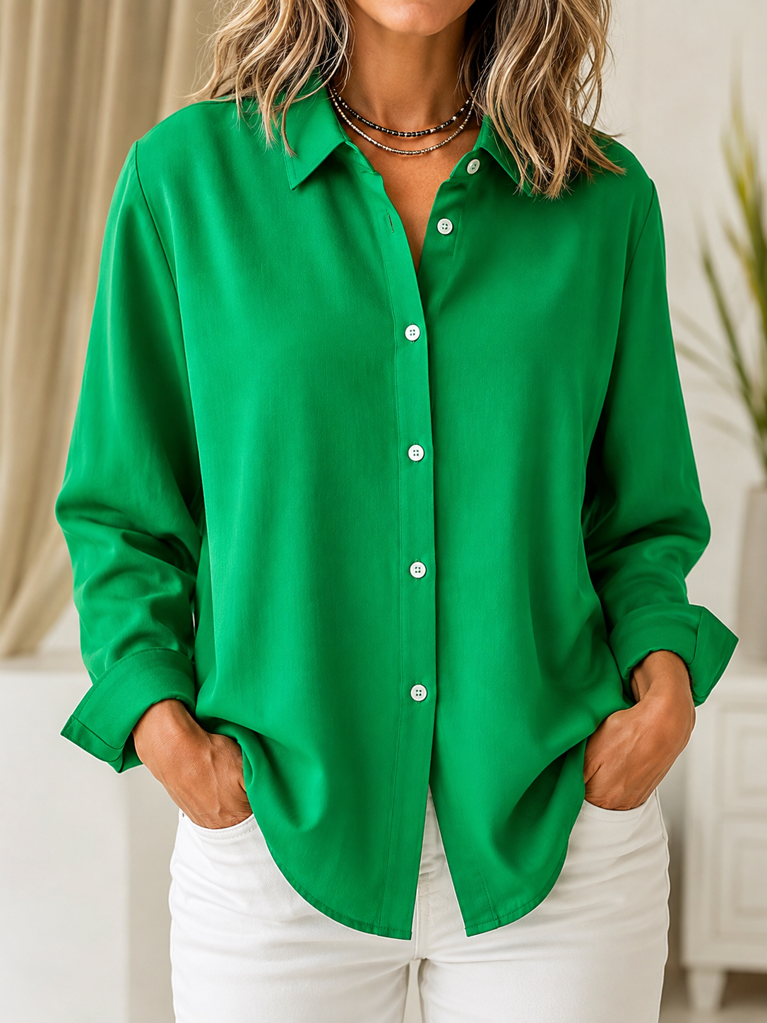 Marguerite™ | Klassisk enfärgad blus med knäppning fram