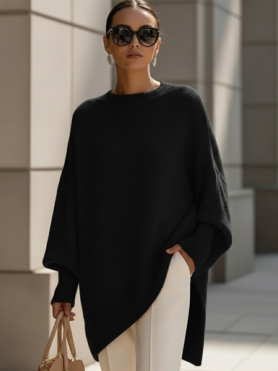 Jennifer | Oversized Tröja med Drapering och Vid Hals