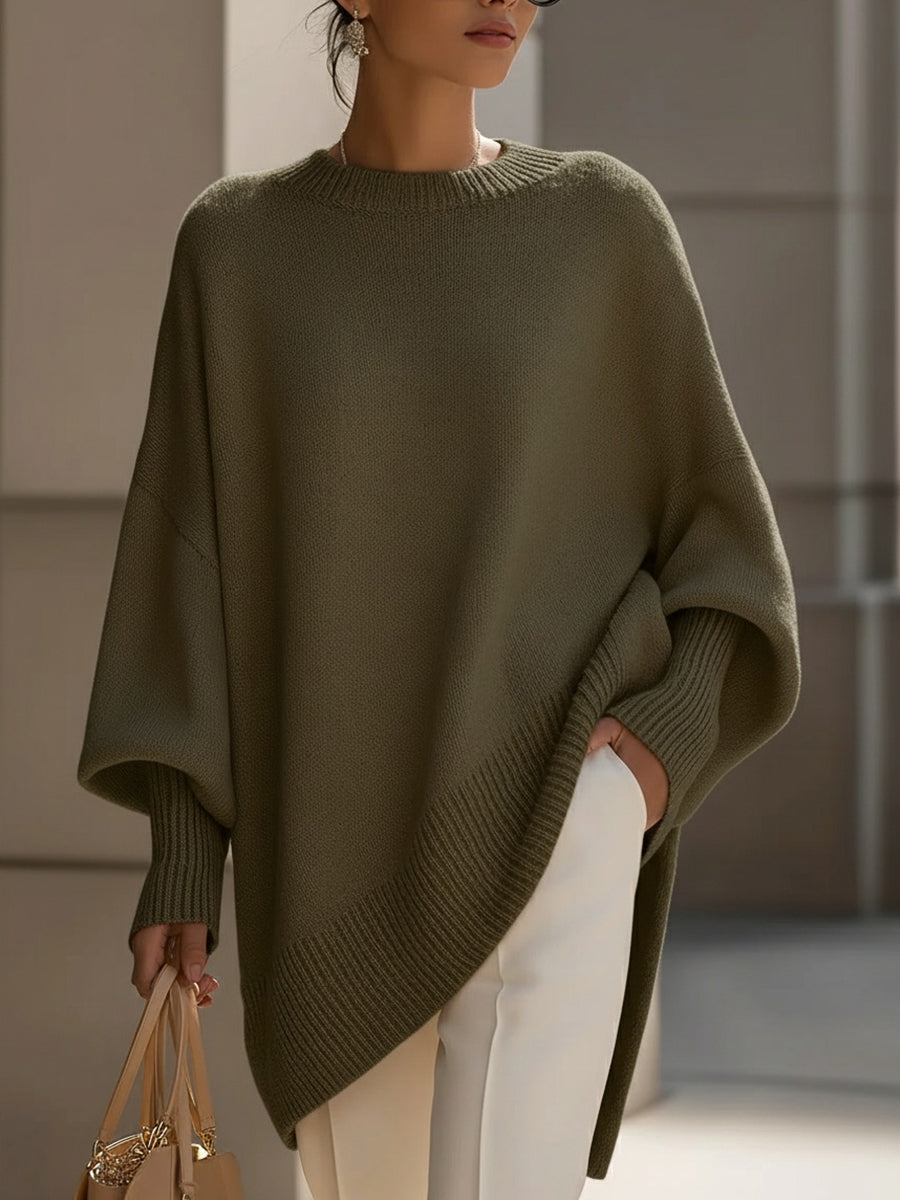 Jennifer | Oversized Tröja med Drapering och Vid Hals