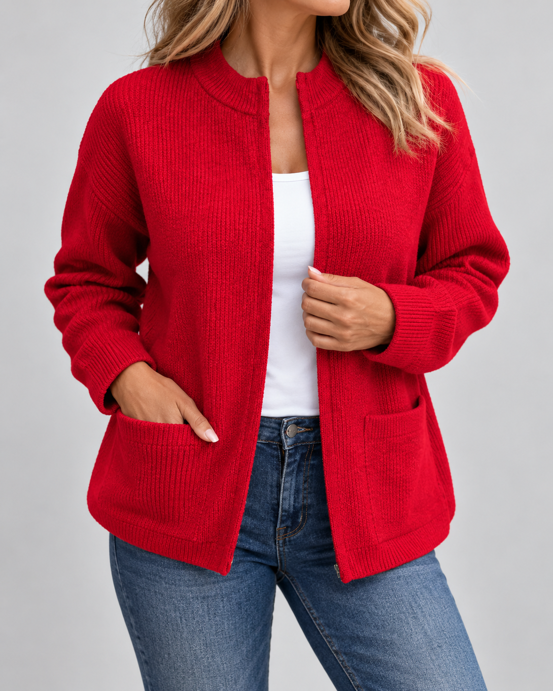 Jacqueline™ | Varm Stickad Gilet med Fickor