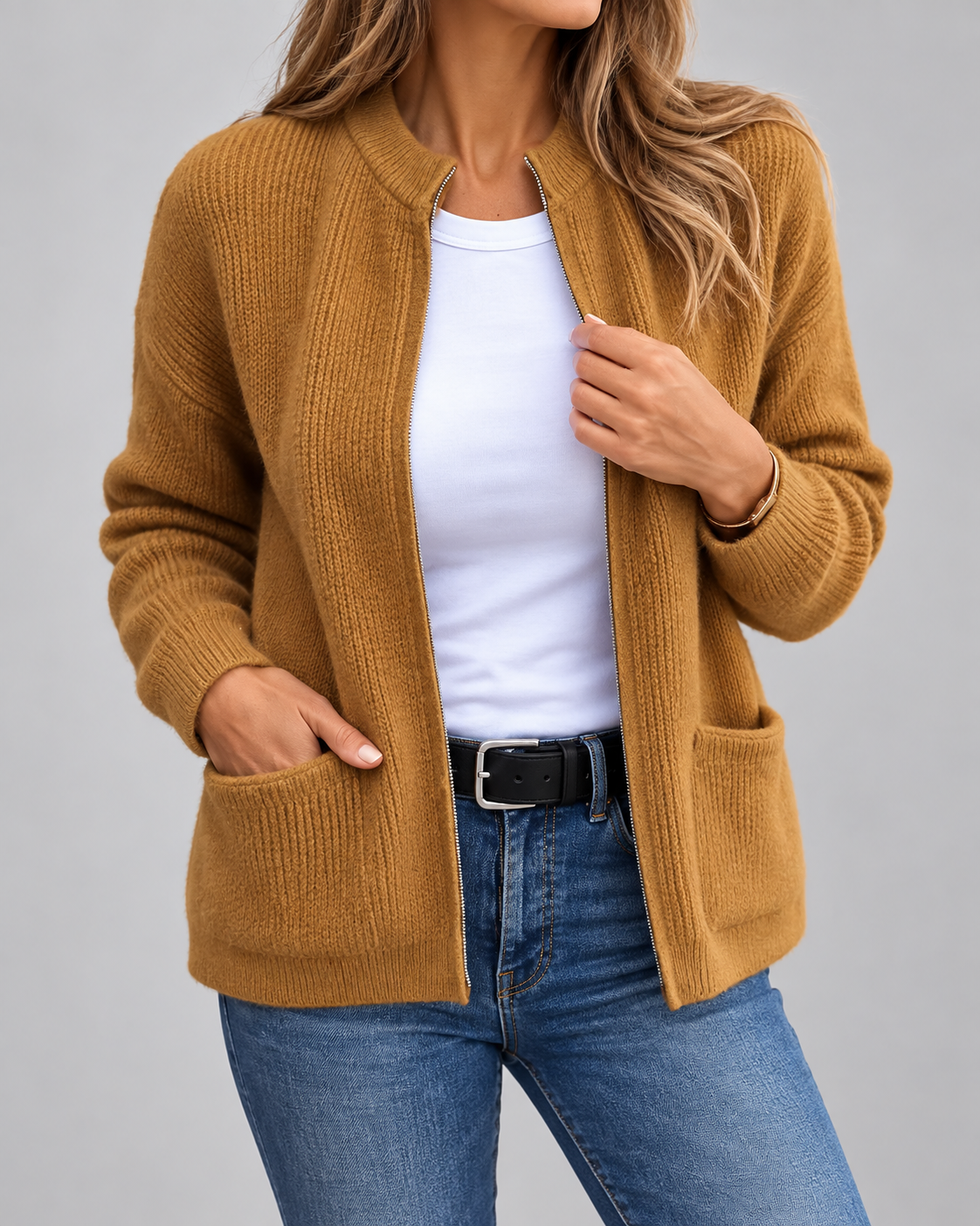 Jacqueline™ | Varm Stickad Gilet med Fickor