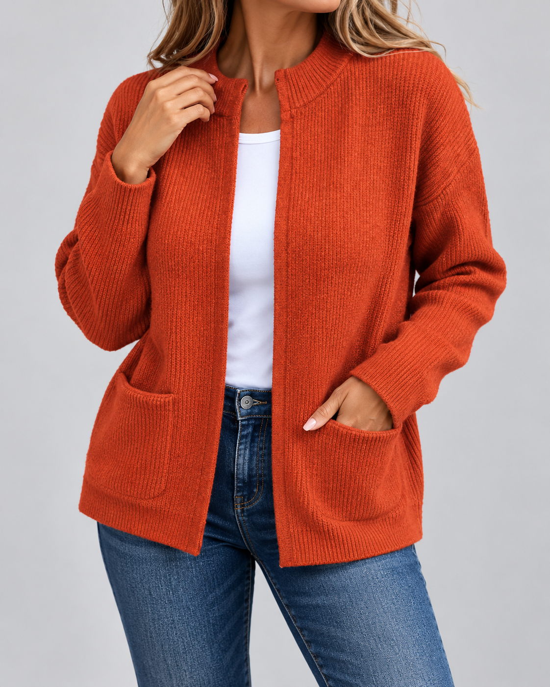 Jacqueline™ | Varm Stickad Gilet med Fickor