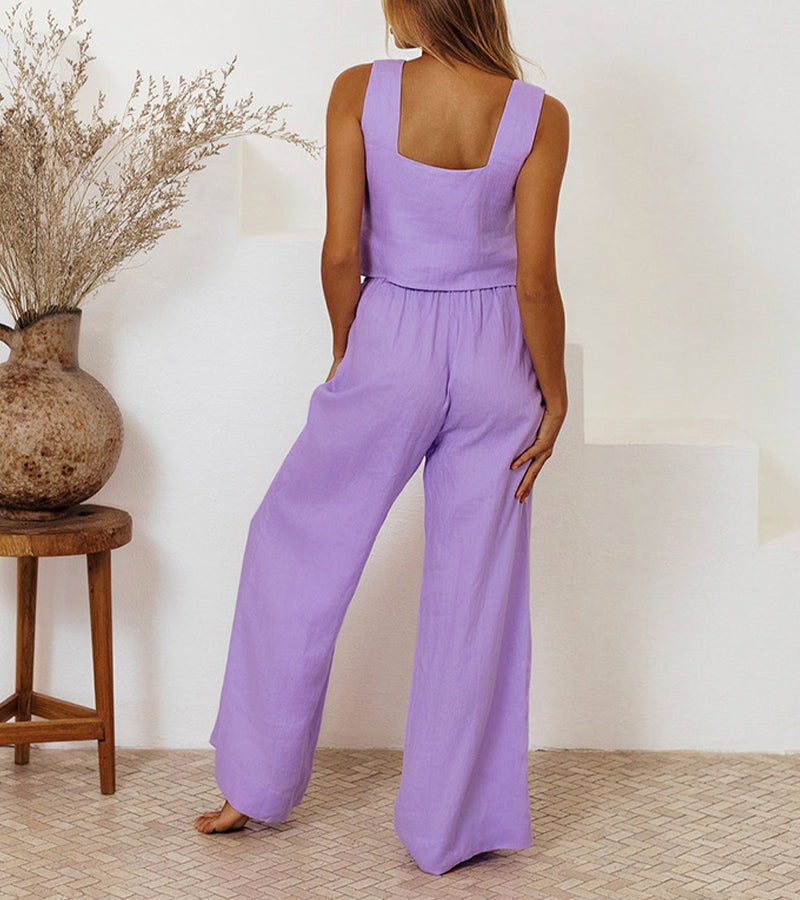 Milena - Minimalistisk Top och Vida Byxor Set