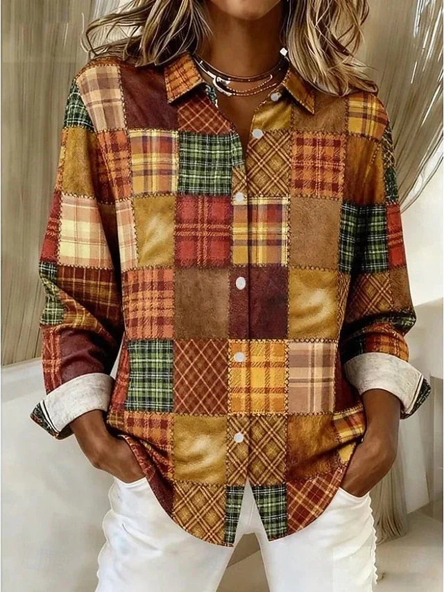 Merritt™ | Vintage blus i patchwork med knäppning fram
