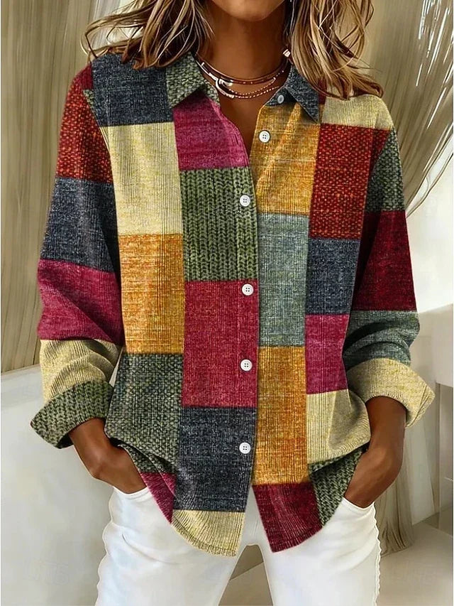 Merritt™ | Vintage blus i patchwork med knäppning fram