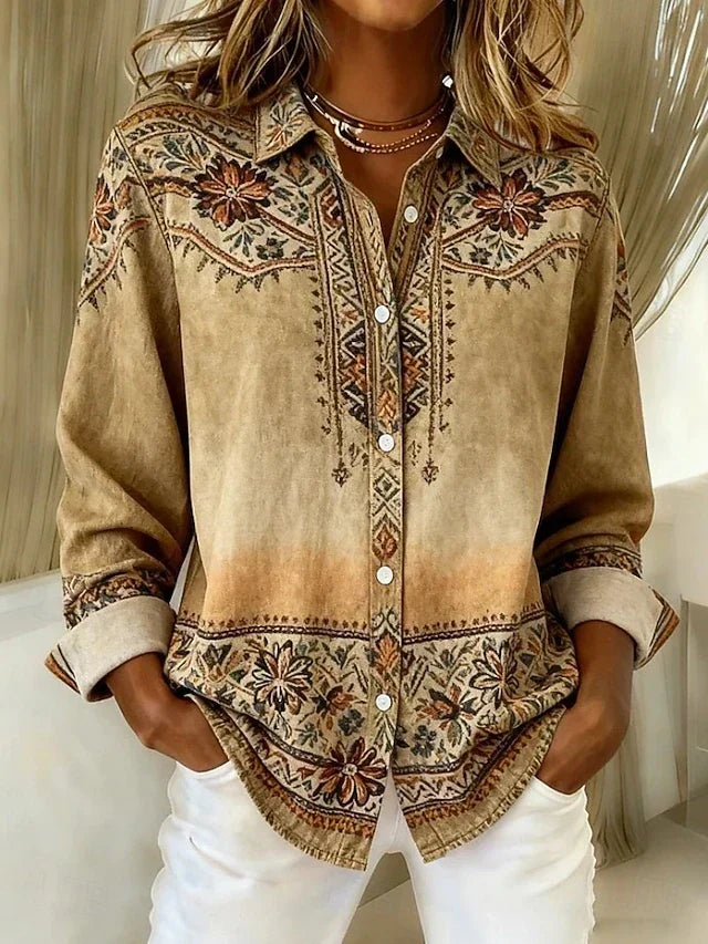 Rexanna™ | Blus vintage med blommönster och knäppning fram