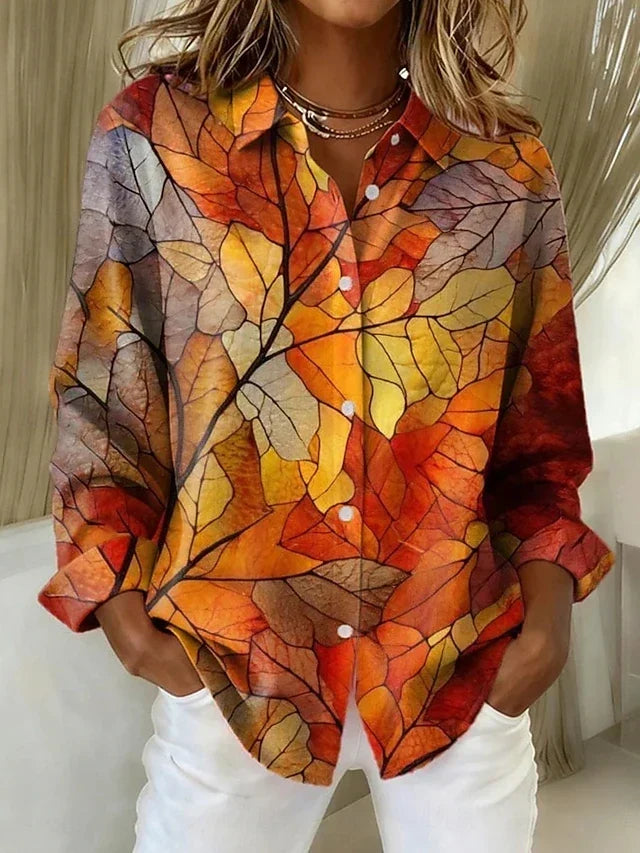 Melrose™ | Blus med knappar och vintage botaniskt tryck