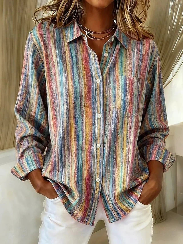 Harlowe™ | Vintageblus med knappar i flerfärgad rand