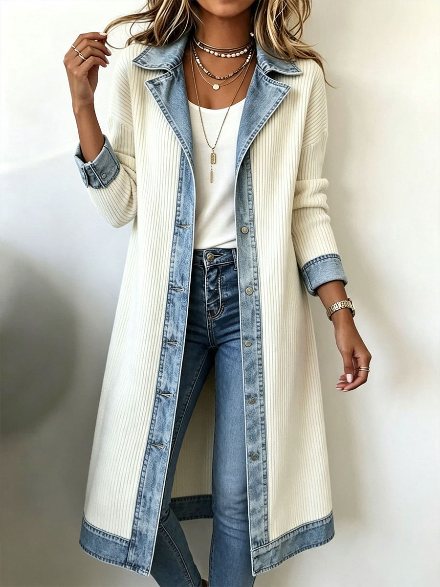 Lång cardigan med denimdetaljer