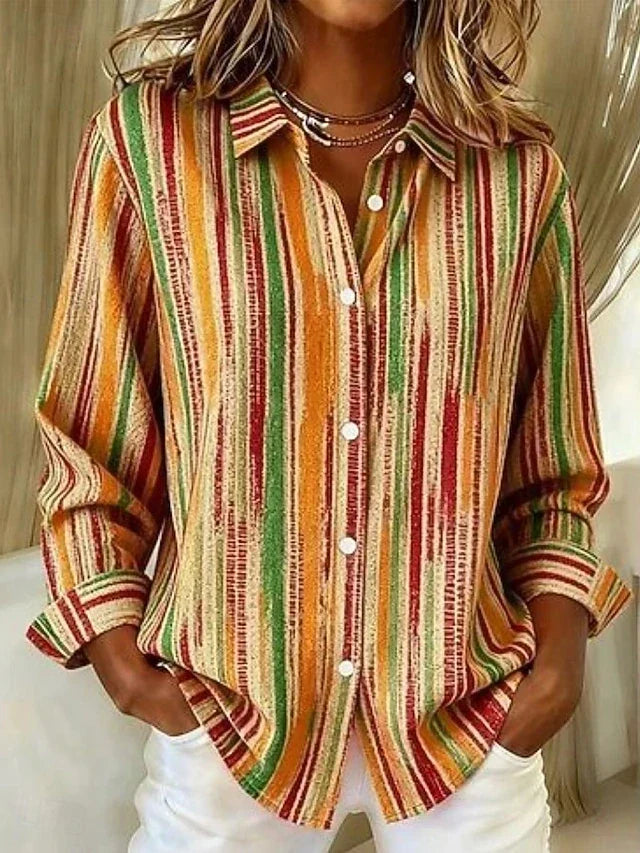 Harlowe™ | Vintageblus med knappar i flerfärgad rand