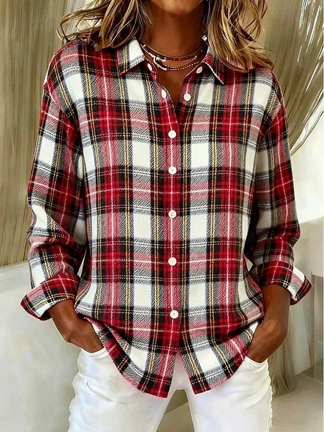 Dulcie™ | Vintageblus med knappar framtill i rutigt
