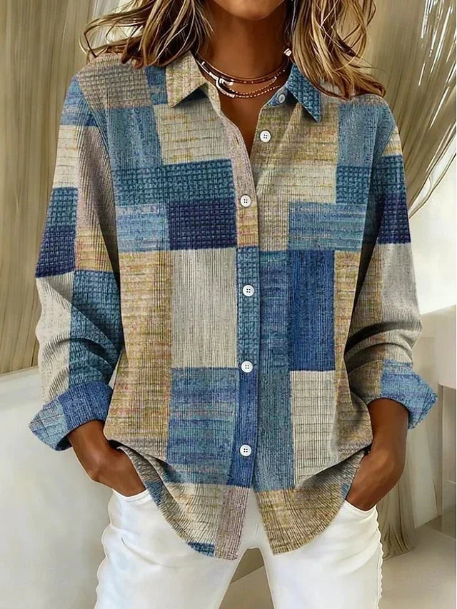 Merritt™ | Vintage blus i patchwork med knäppning fram