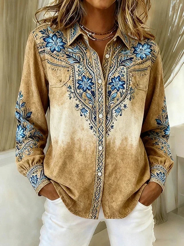 Tucson™ | Blommig knäppt blus med vintage westerninspiration